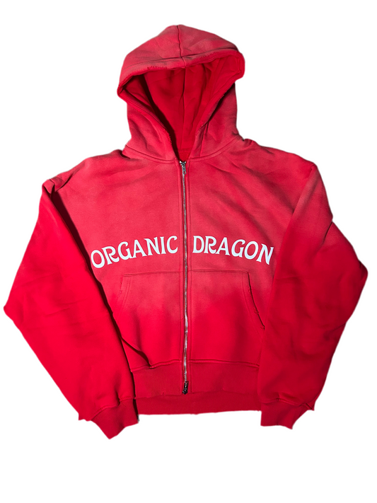 Red Organic Dragon Weathered Zip Up